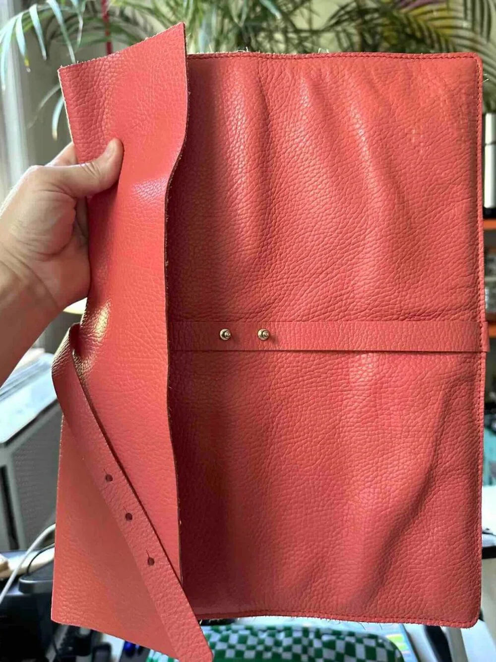 Beautiful CUYANA pebbled leather Laptop Document Flap Sleeve gold hardware Coral
